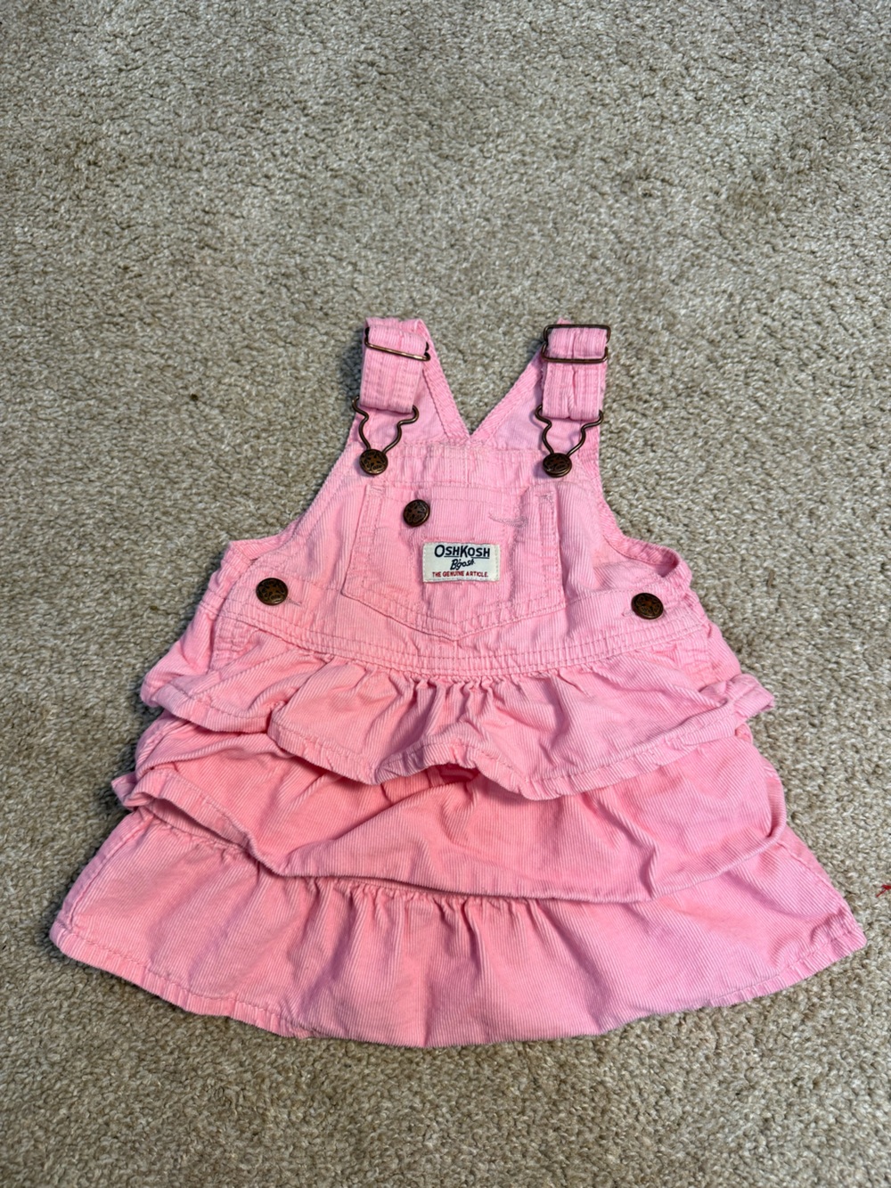 Oshkosh B'Gosh Pink Corduroy Ruffle Overall Dress Spring Summer Cotton 9 months‎
